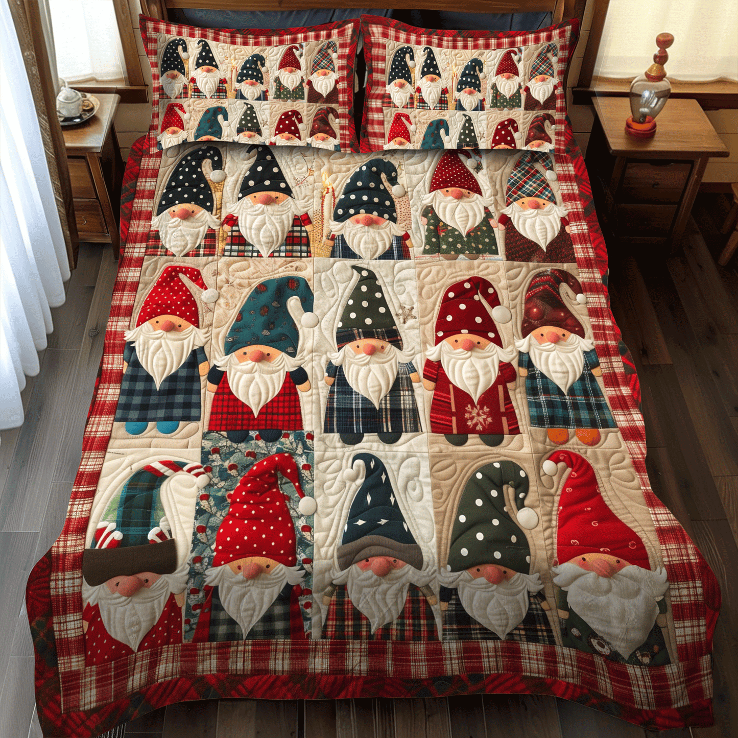 Christmas Gnome Quilted Bedding Set NCU0VT30