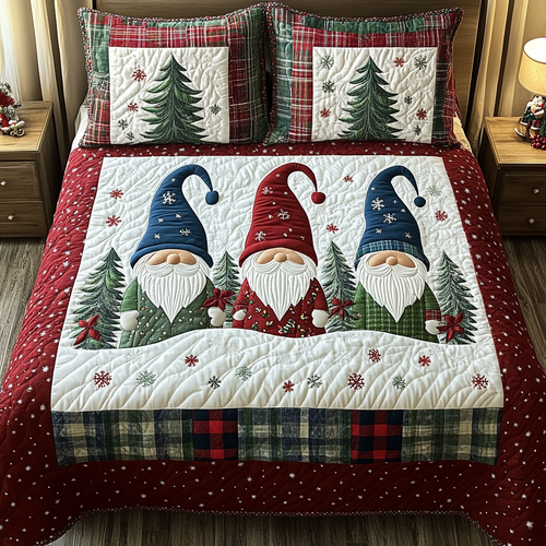 Gnome Haven 3-Piece Quilted Bedding Set NCU0DK10366