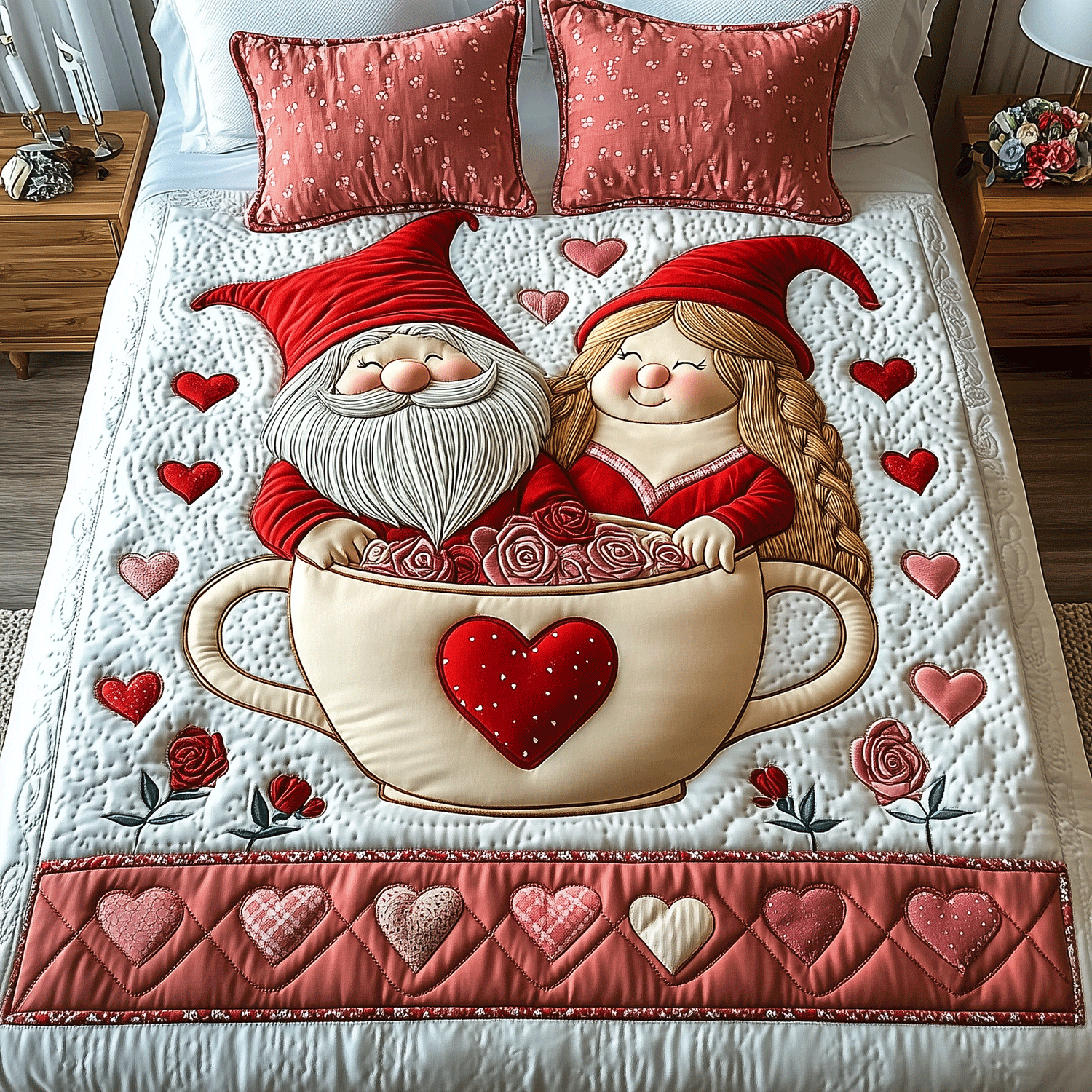 Christmas Gnomes 3-Piece Quilted Bedding Set NCU0NT026 main image 1