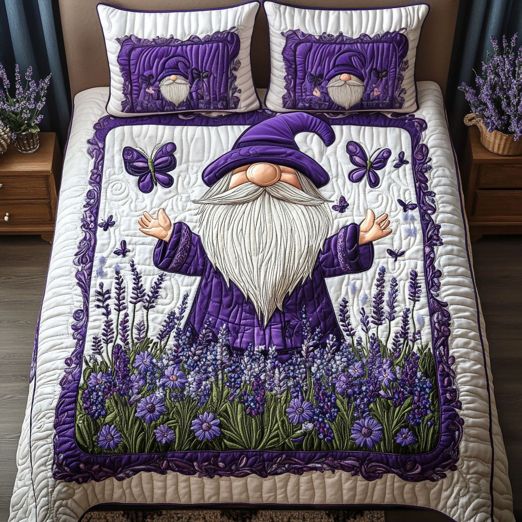 Gnome in Bloom 3-Piece Quilted Bedding Set NCU0PT3193