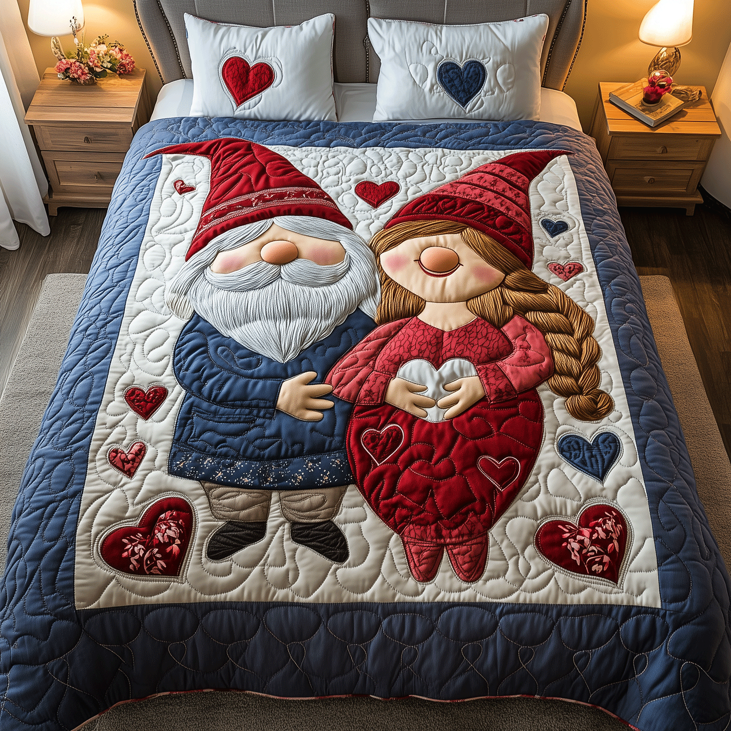 Gnome of Love 3-Piece Quilted Bedding Set NCU0TH2465  Vantique