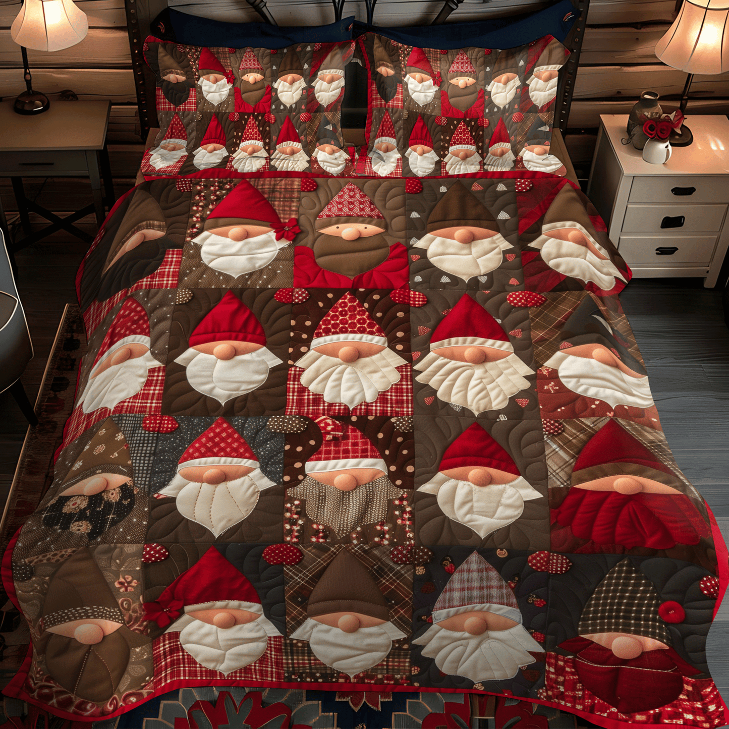 Gnome for the Holidays 3-Piece 3-Piece Quilted Bedding Set NCU0DV201