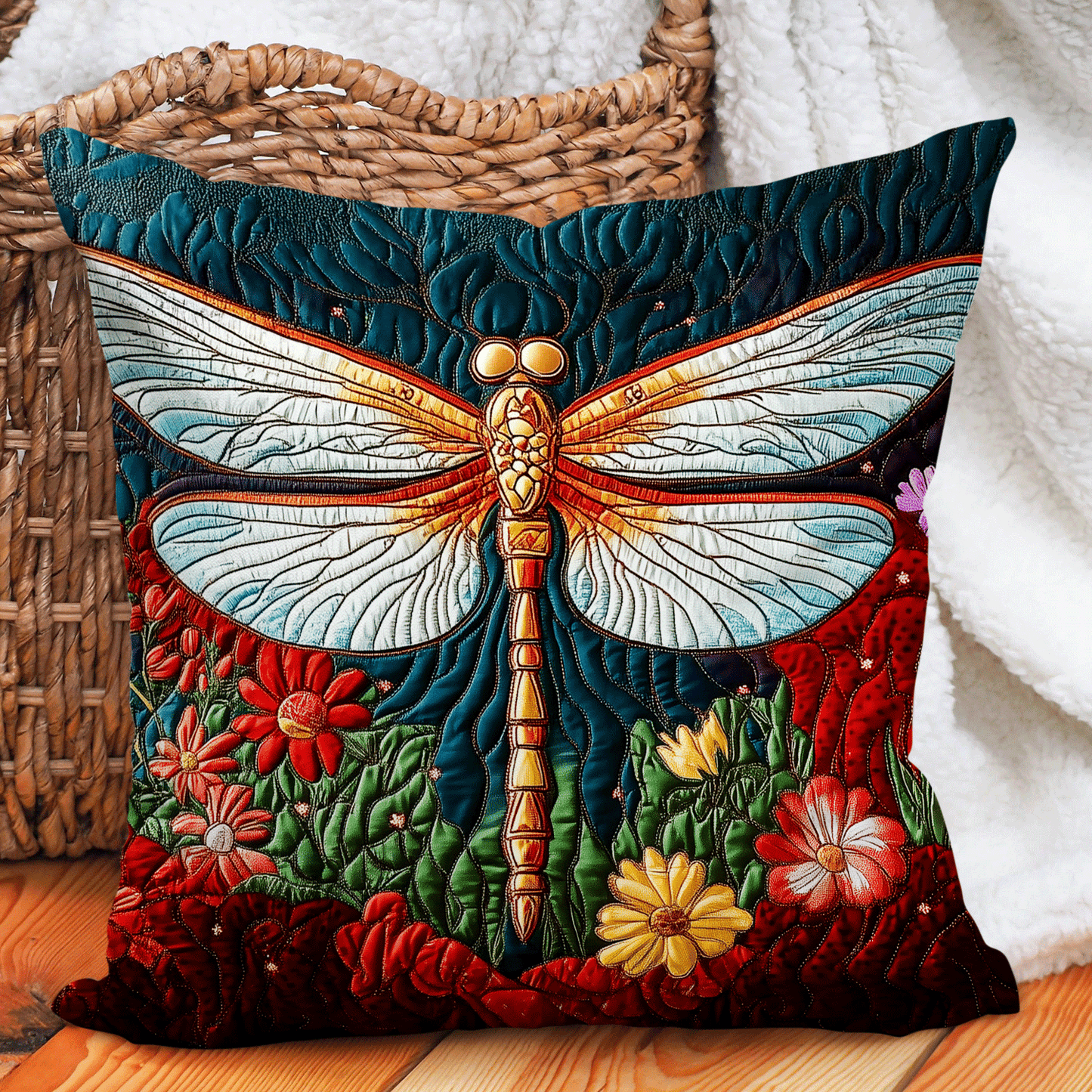 Golden Dragonfly Quilted Pillow Case NCU0DV4973
