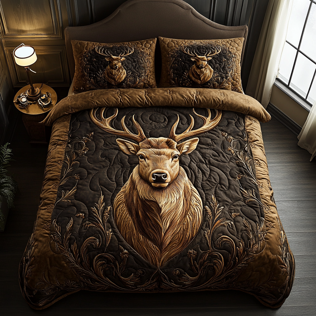 Golden Antlers Quilted Round Mat NCU0NTV564