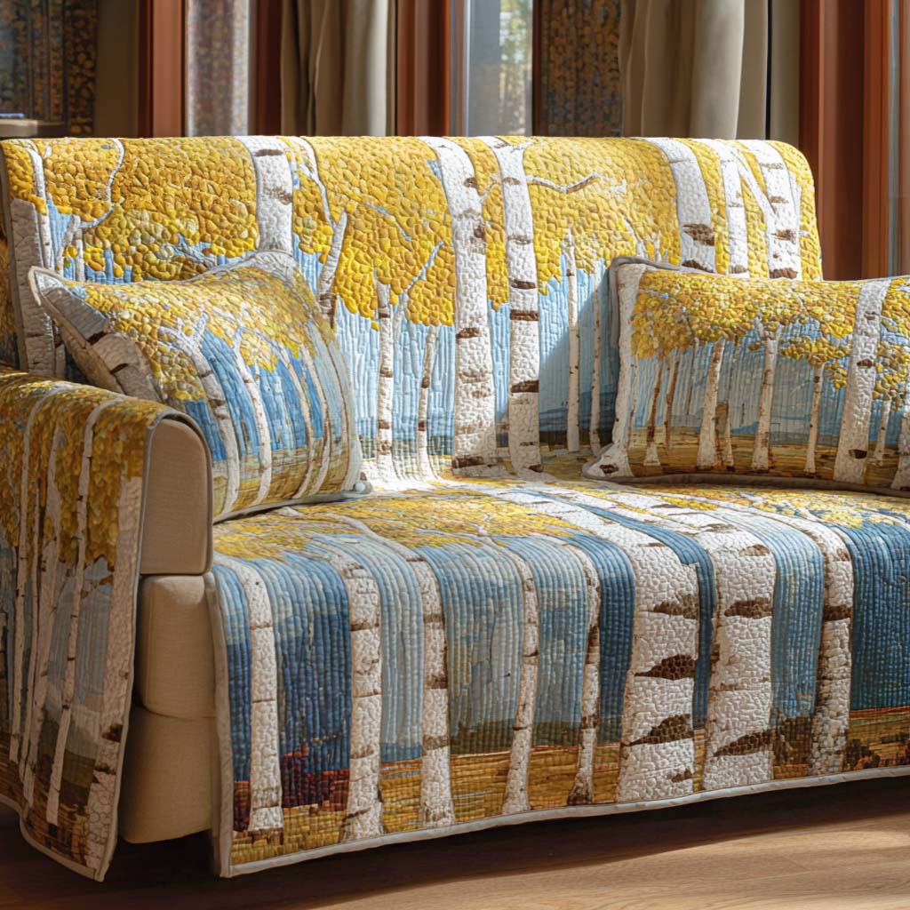 Golden Aspens Quilted Sofa Cover NCU0XD1098