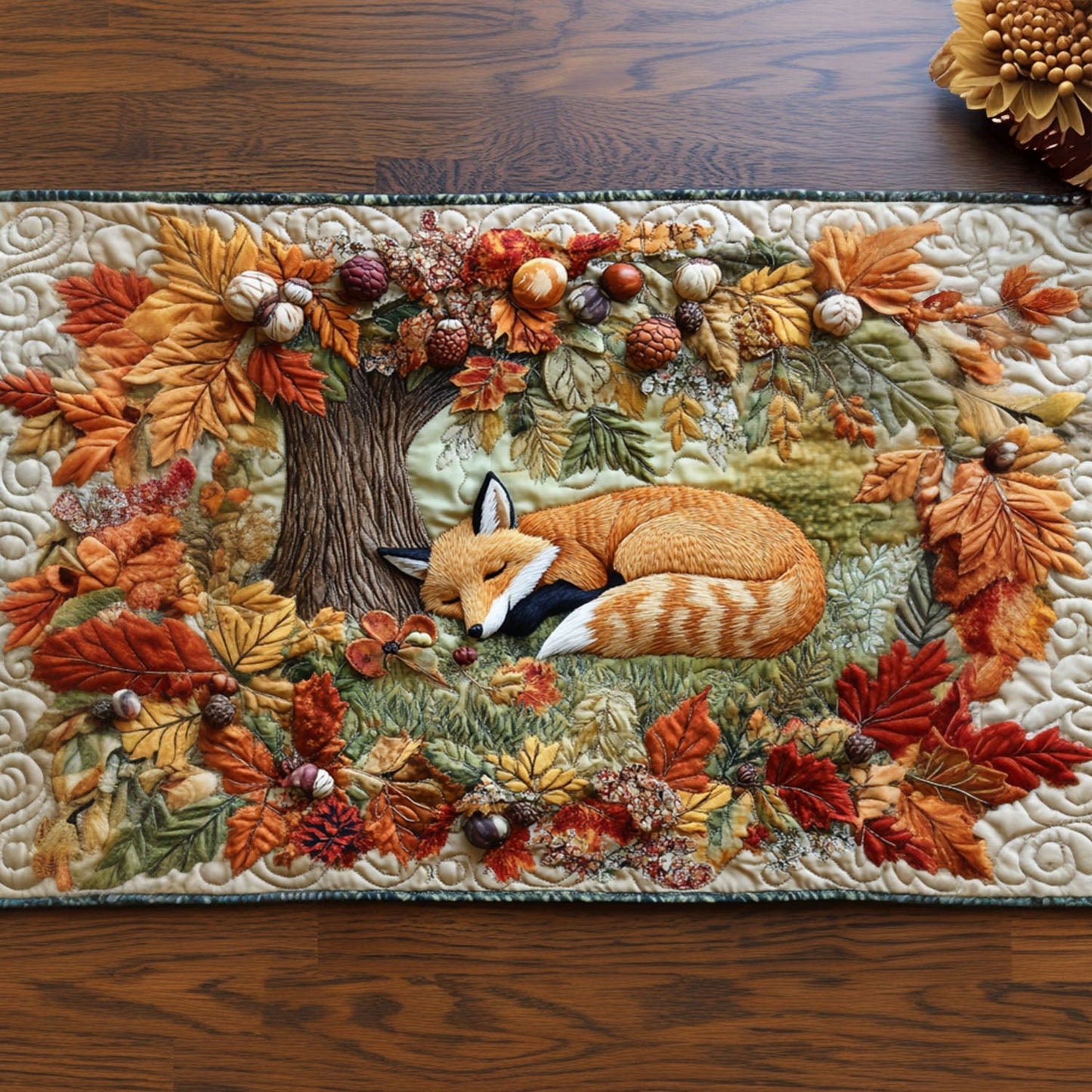 Golden Autumn Fox Quilted Table Runner NCU0PT8122