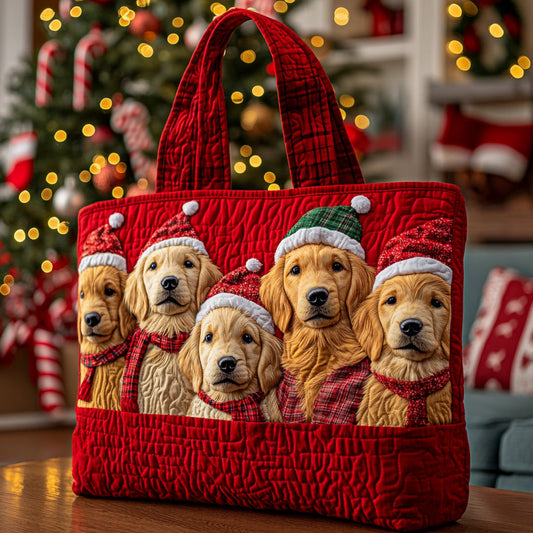 Golden Christmas Charm Quilted Tote Bag NCU0DV7405