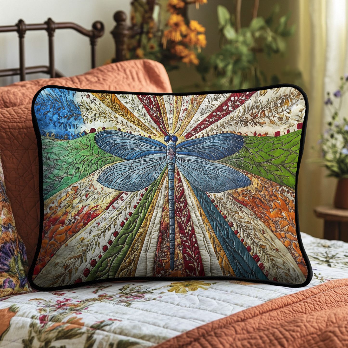 Golden Dragonfly Quilted Bedding Pillow Case NCU0DK3743