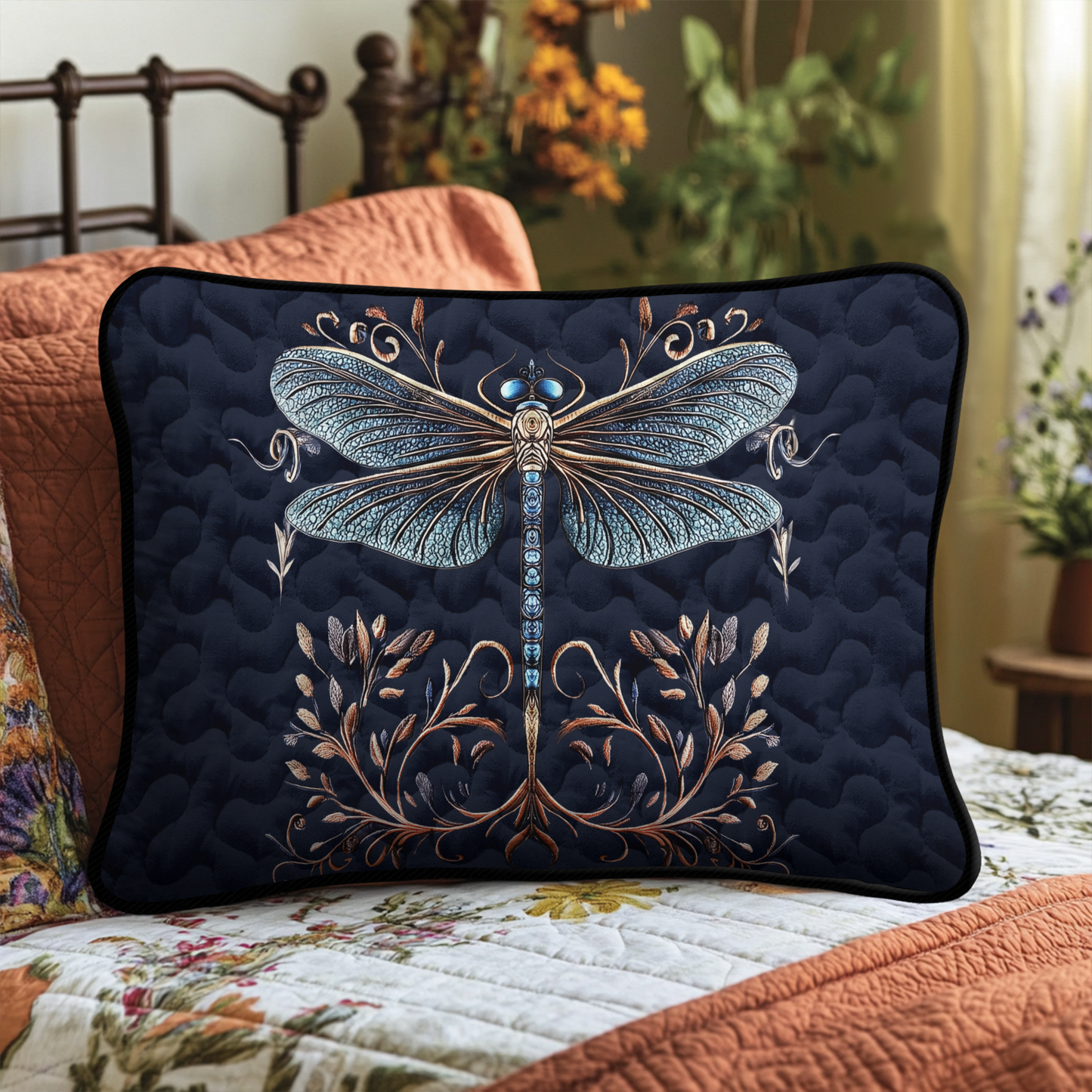 Golden Dragonfly Quilted Bedding Pillow Case NCU0DK3856