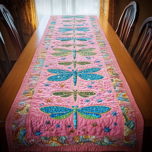 Golden Dragonfly Quilted Table Runner NCU0DK8780