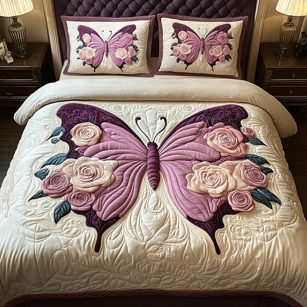 Golden Flutter 3-Piece Quilted Bedding Set NCU0VH2206 – Vantique