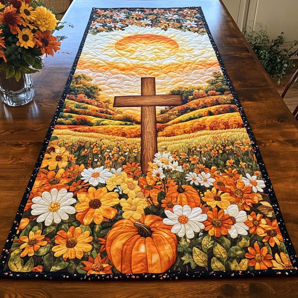 Golden Harvest Cross Quilted Table Runner NCU0NT9330 – Vantique