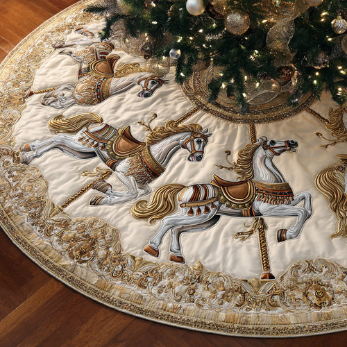 Golden Merry-Go-Round Quilted Christmas Tree Skirt NCU0HH861