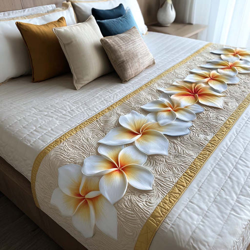 Golden Plumeria Quilted Bed Runner NCU0NT8588