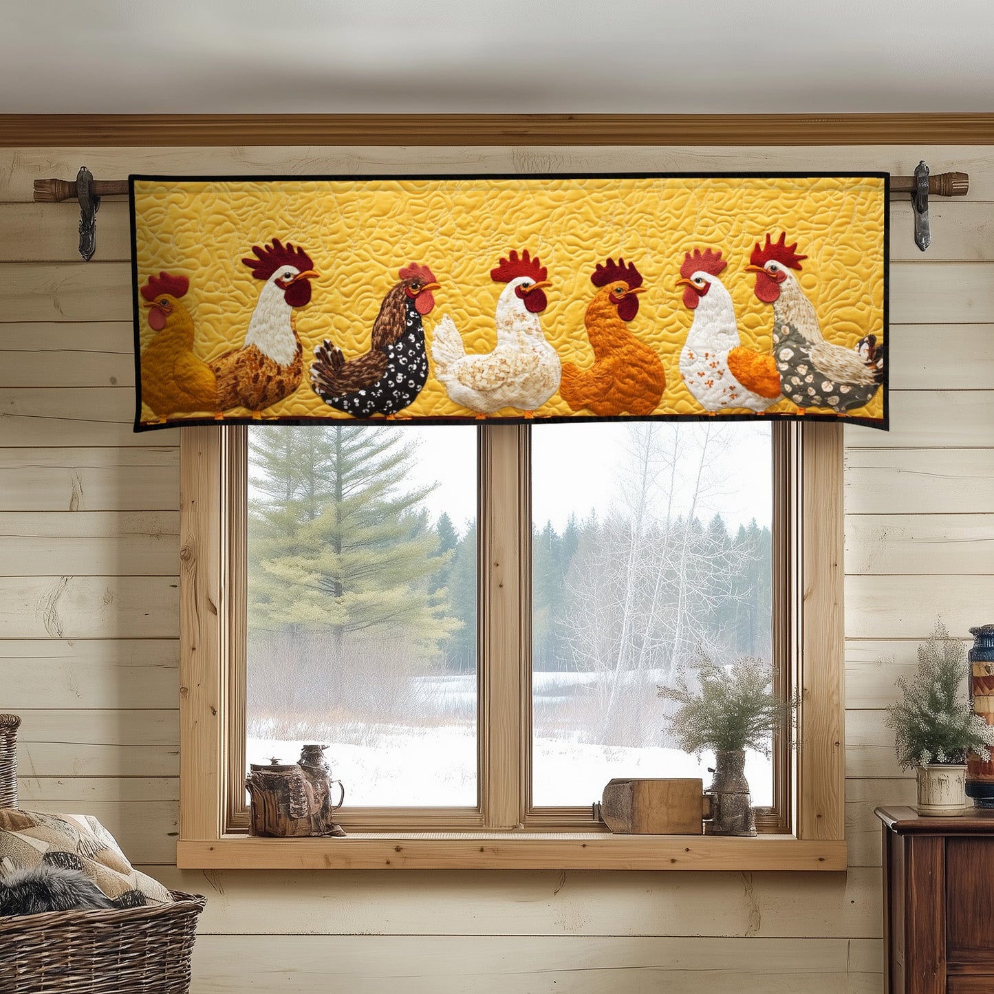 Golden Roosters Parade Quilted Valance NCU0NT5174