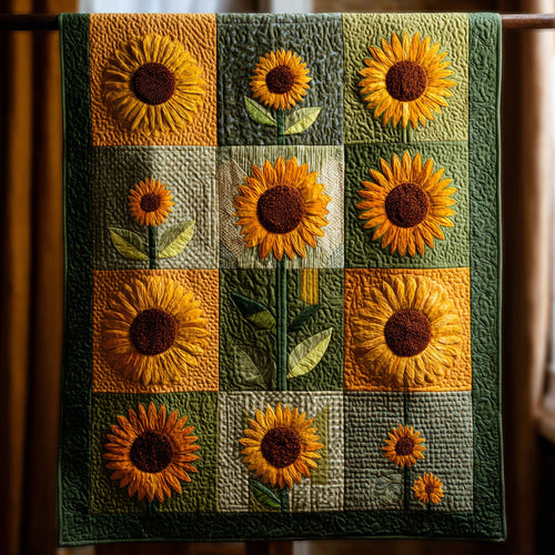 Golden Sunburst Squares Quilted Blanket NCU0TV109