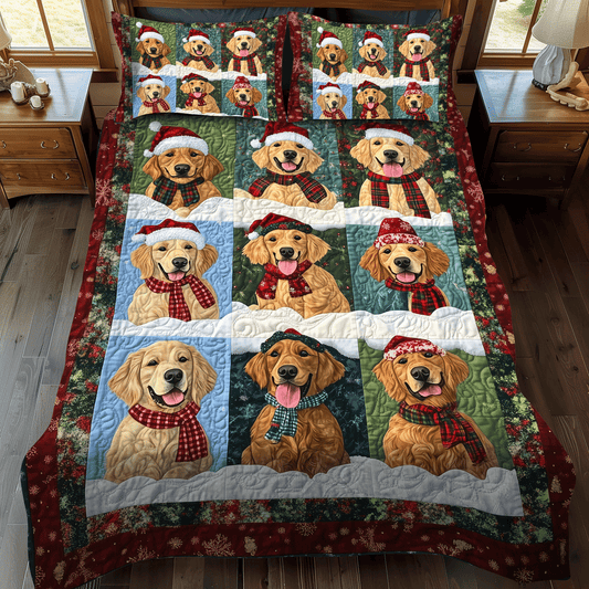 Golden Winter Wishes 3-Piece Quilted Bedding Set NCU0TH1631