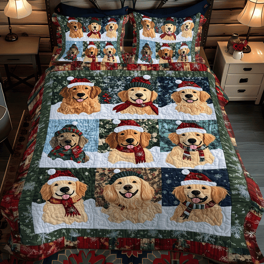Golden Yuletide 3-Piece Quilted Bedding Set NCU0TH1628