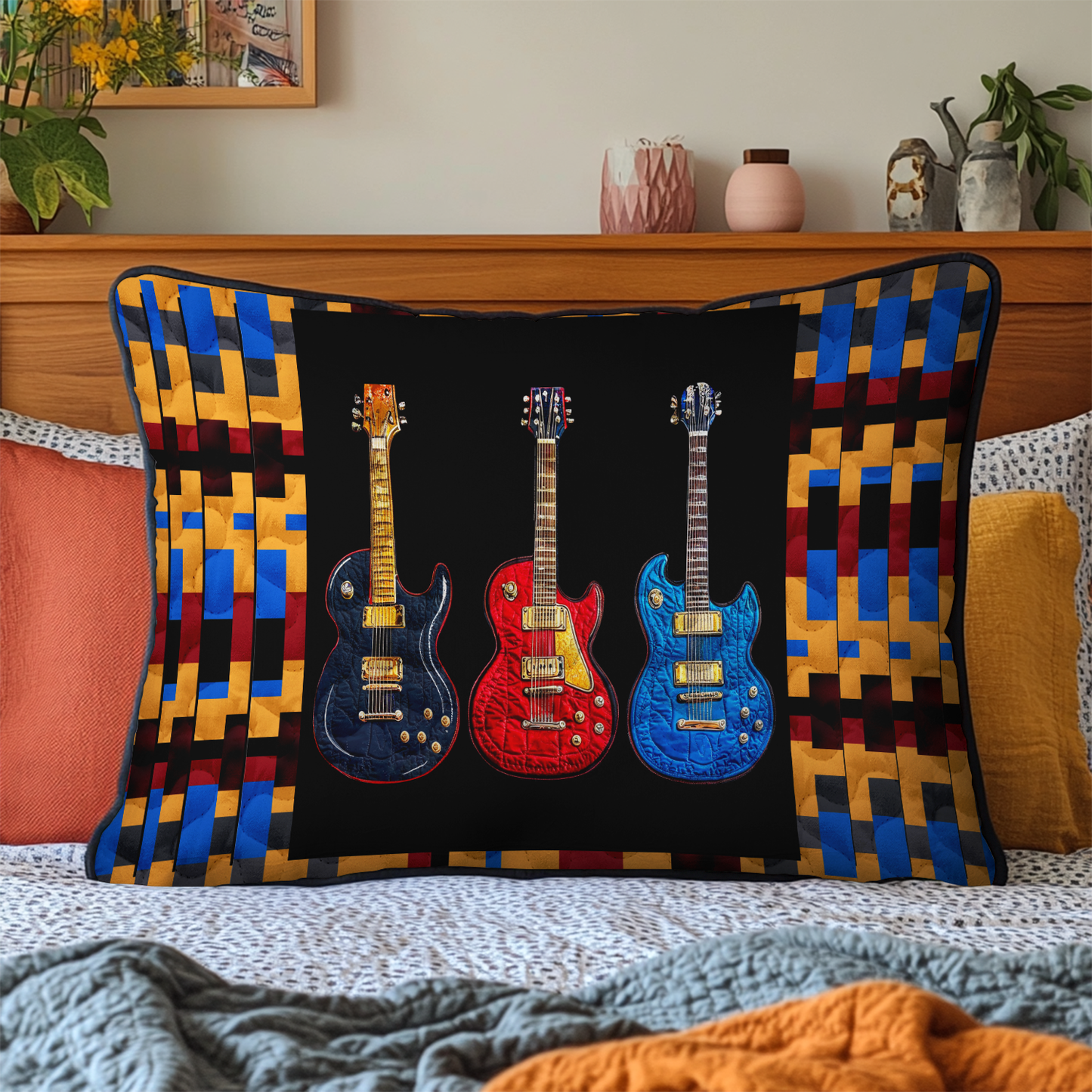 Guitar Grooves Quilted Bedding Pillow Case NCU0DK6358
