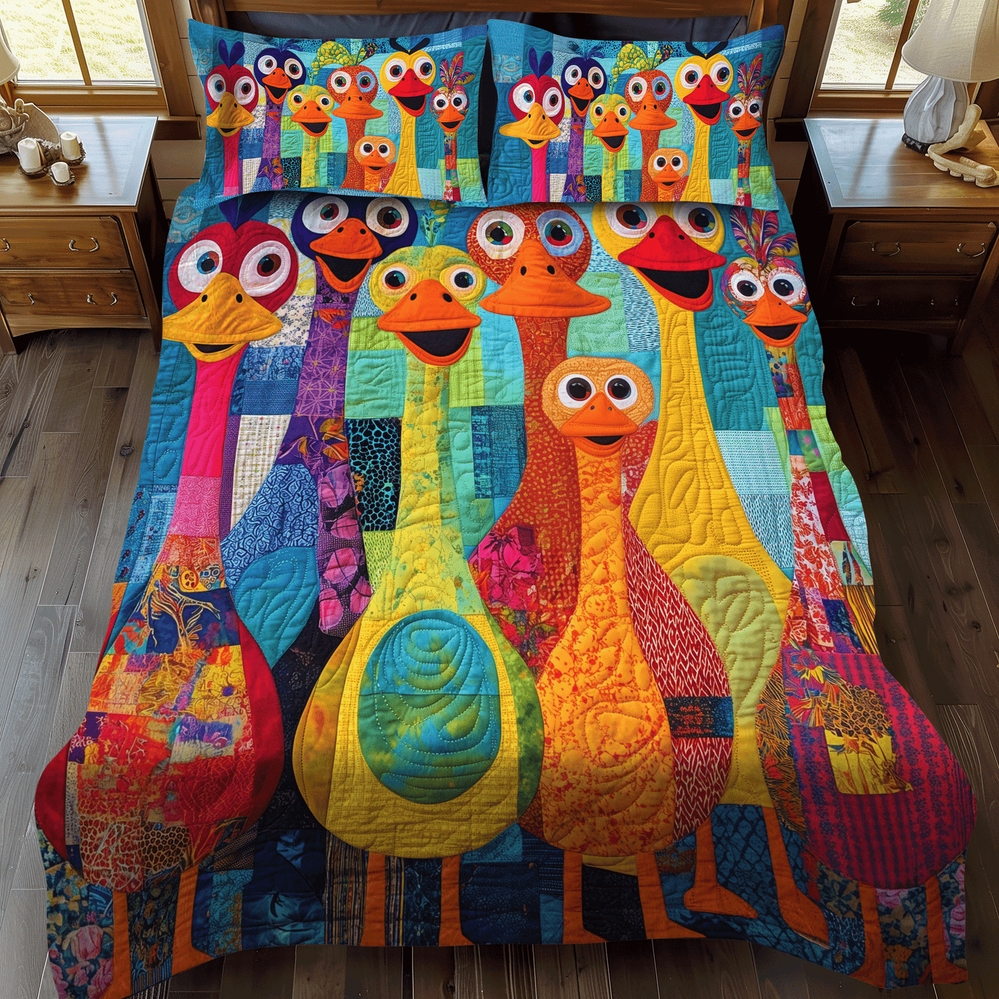 Happy Duck Village 3-Piece 3-Piece Quilted Bedding Set NCU0DV404