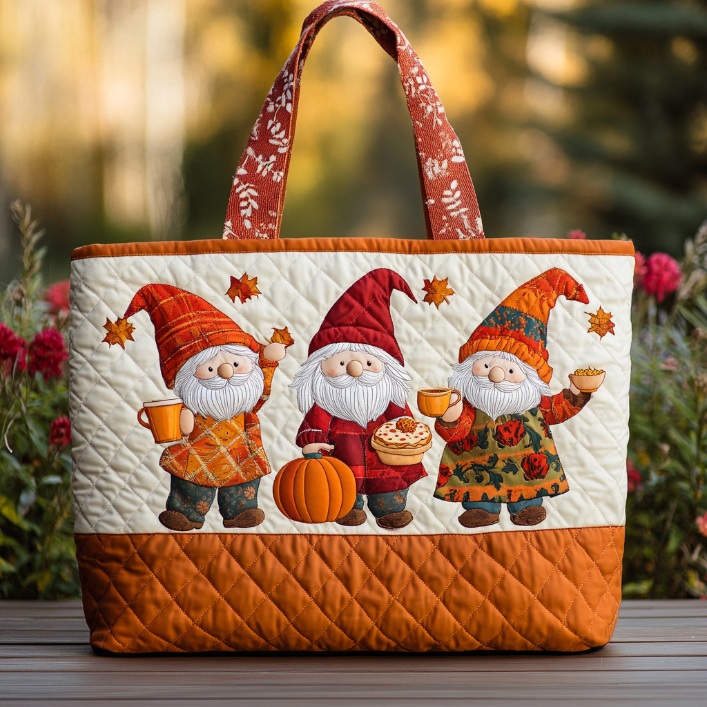 Happy Gnome Quilted Tote Bag NCU0DK9473