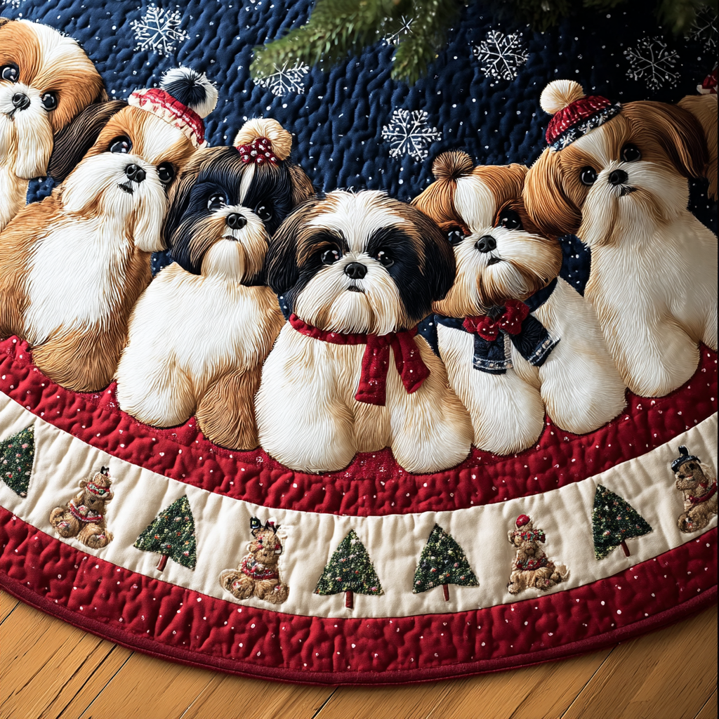Happy Shih Tzu Christmas Quilted Tree Skirt NCU0DK10726