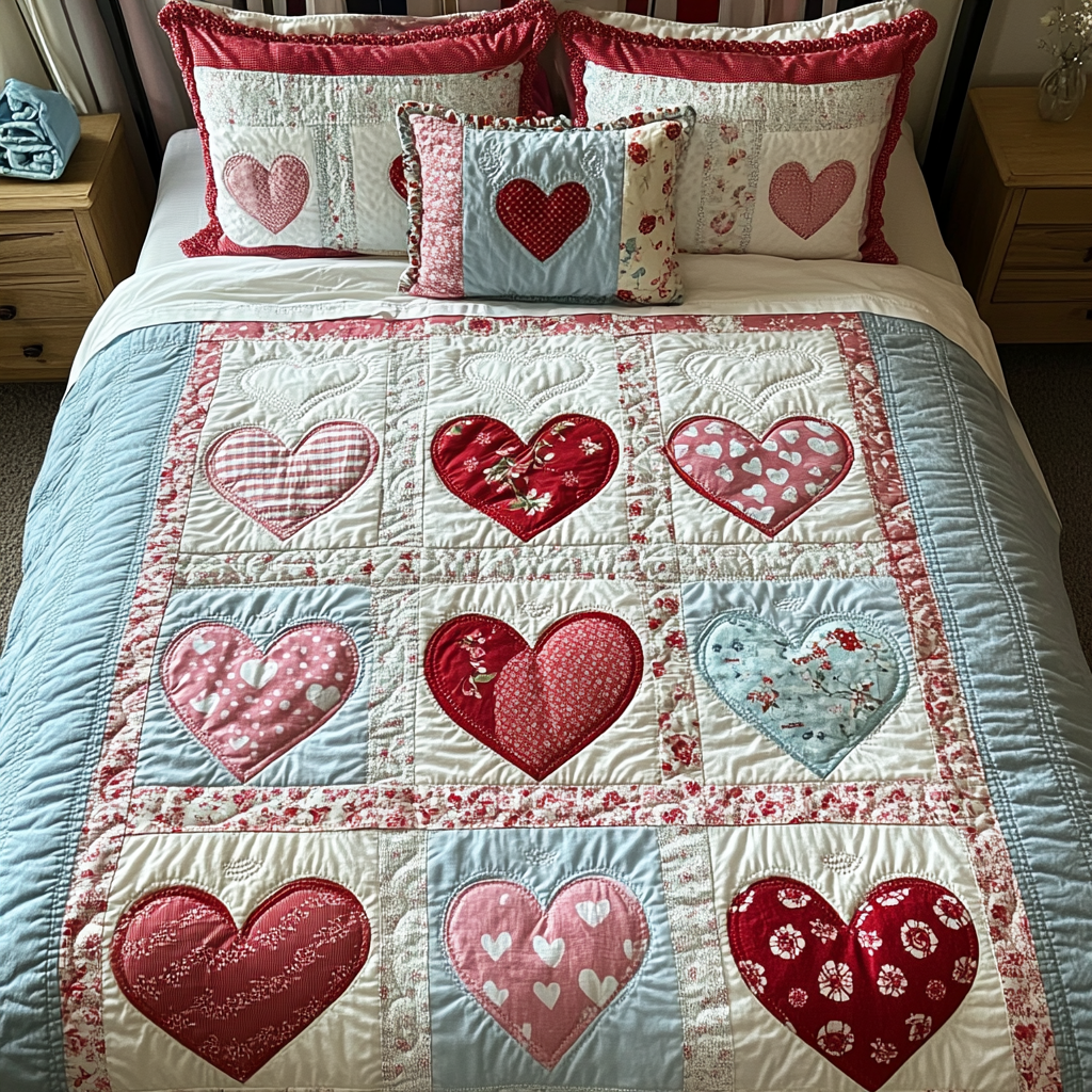 Heart 3-Piece Quilted Bedding Set NCU0VT97