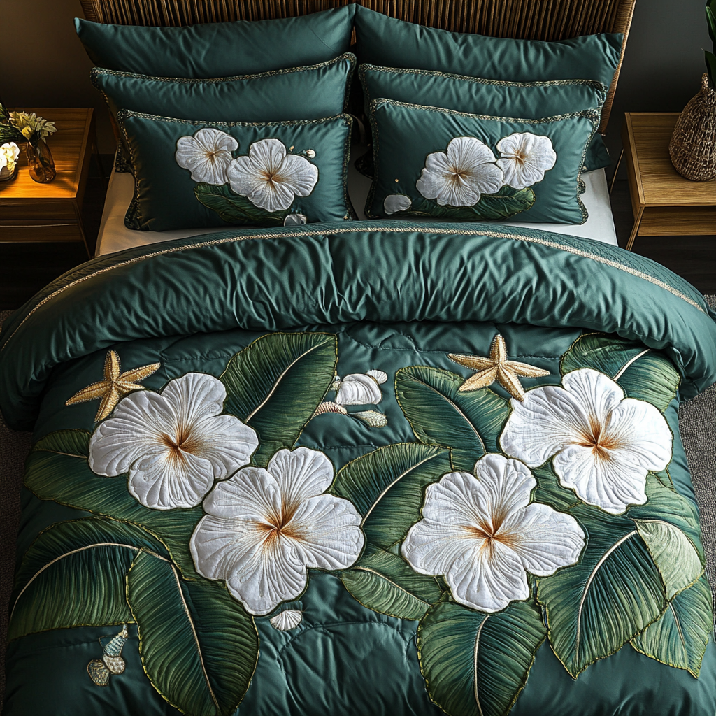 Hibiscus Bloom 3-Piece Quilted Bedding Set NCU0DV1954