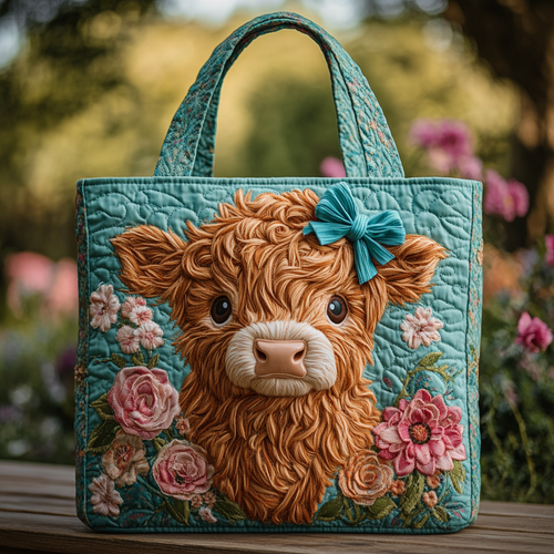Highland Cow Garden Quilted Tote Bag NCU0DK9353