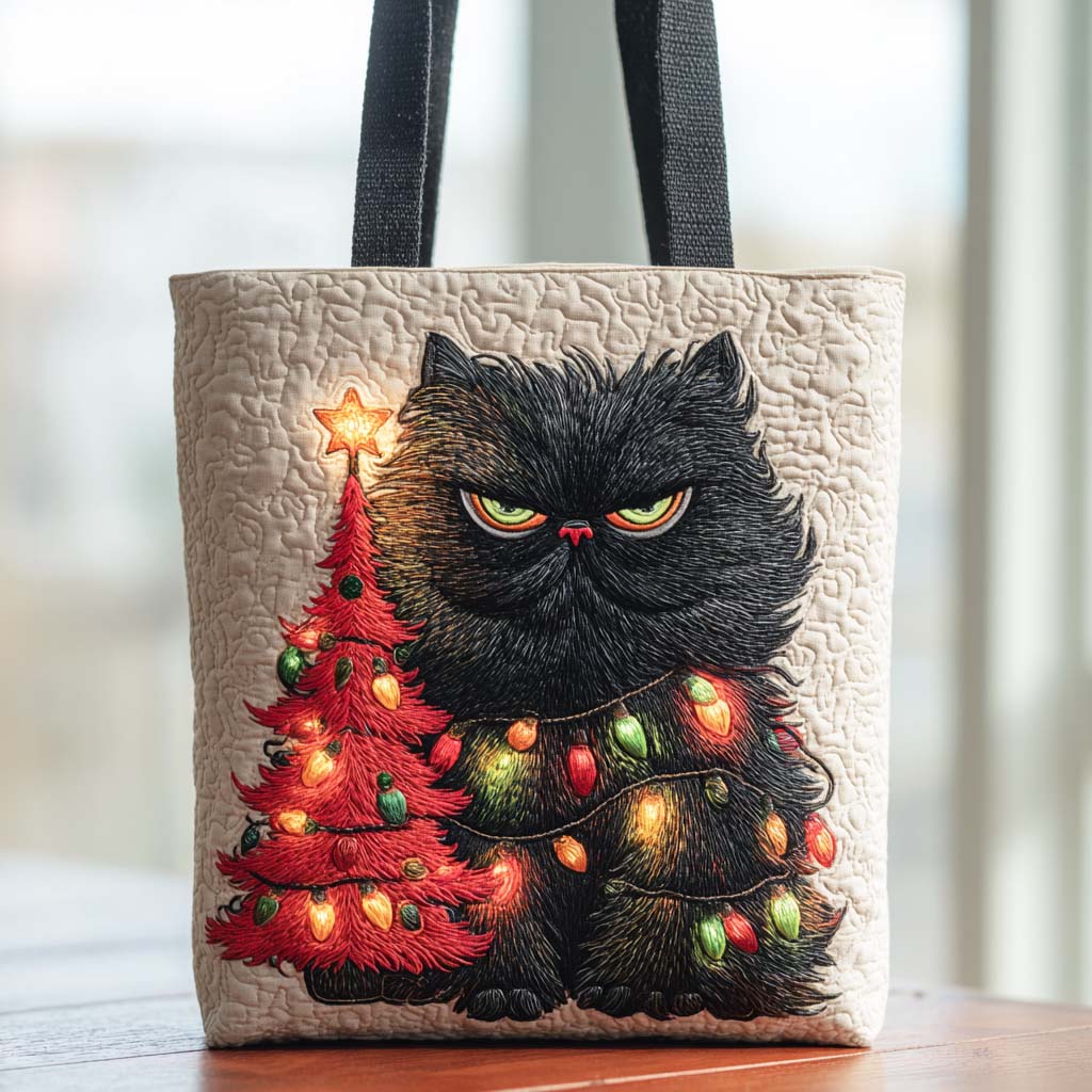 Holiday Cat Quilted Tote Bag NCU0TD248