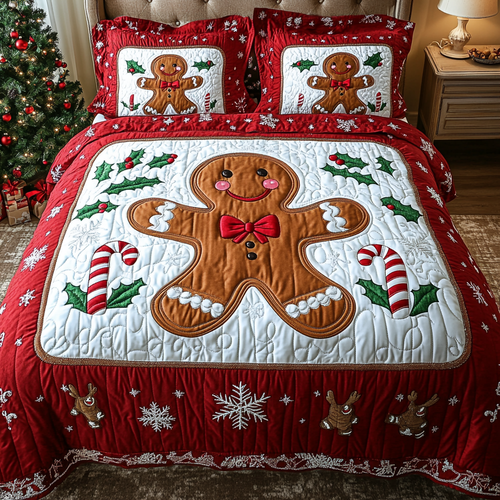 Holiday Ginger Magic 3-Piece Quilted Bedding Set NCU0DK2222
