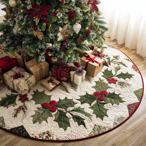 Holiday Holly Christmas Quilted Tree Skirt NCU0NT10001