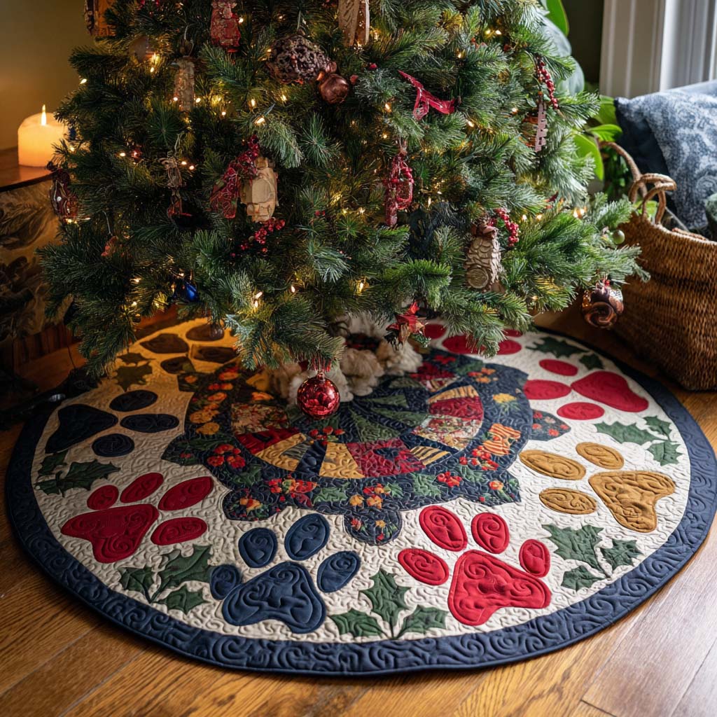 Holiday Paws Christmas Quilted Tree Skirt NCU0NT9962