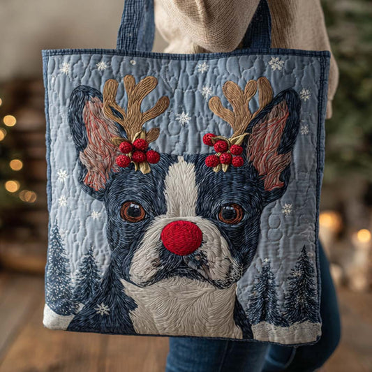 Holiday Reindeer Boston Terrier Quilted Tote Bag NCU0XD1234