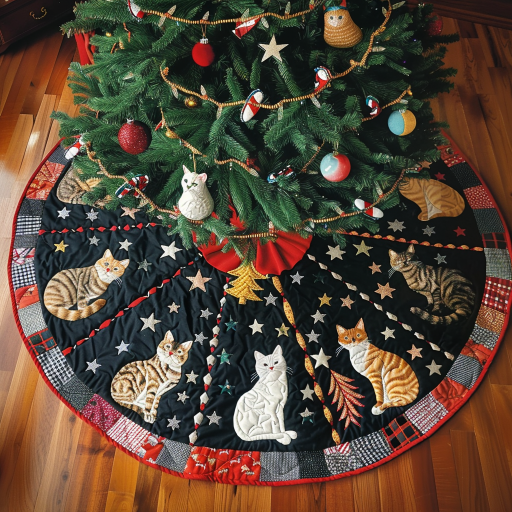 Holly Jolly Cats Christmas Quilted Tree Skirt NCU0DV1501 Vantique
