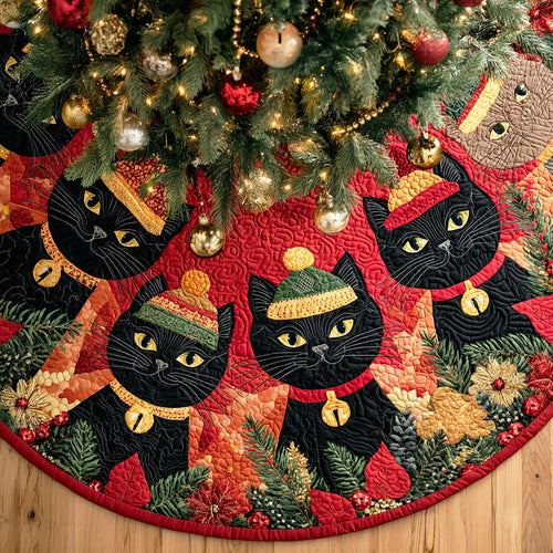 Holly Night Kitty Christmas Quilted Tree Skirt NCU0TD1368
