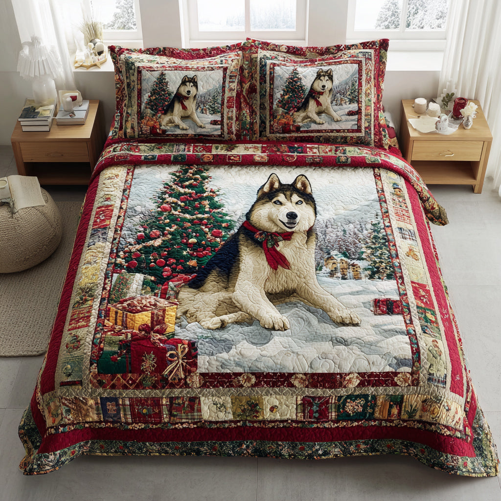 Husky Christmas Spirit 3-Piece Quilted Bedding Set NCU0HH994