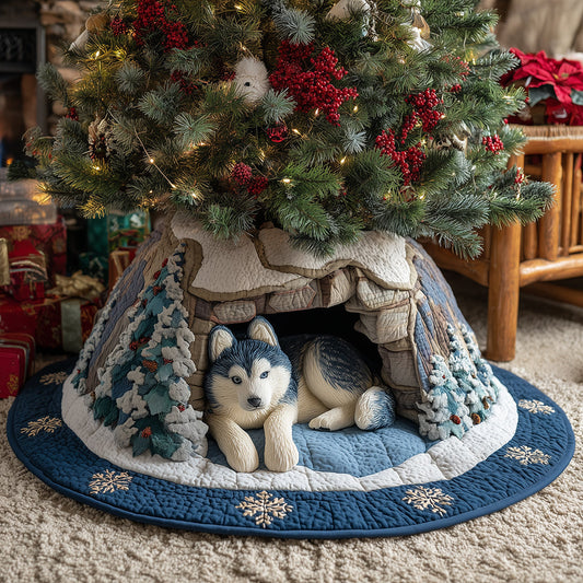 Husky Pine Retreat Christmas Quilted Tree Skirt NCU0TH3667
