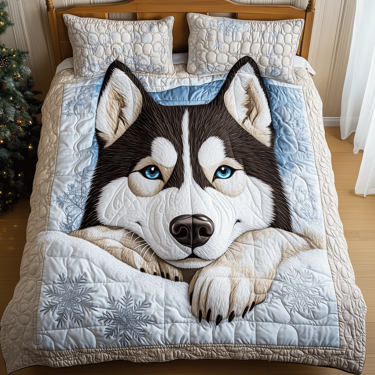 Snowy Puppy Cuddles 3-Piece Quilted Bedding Set NCU0VL630