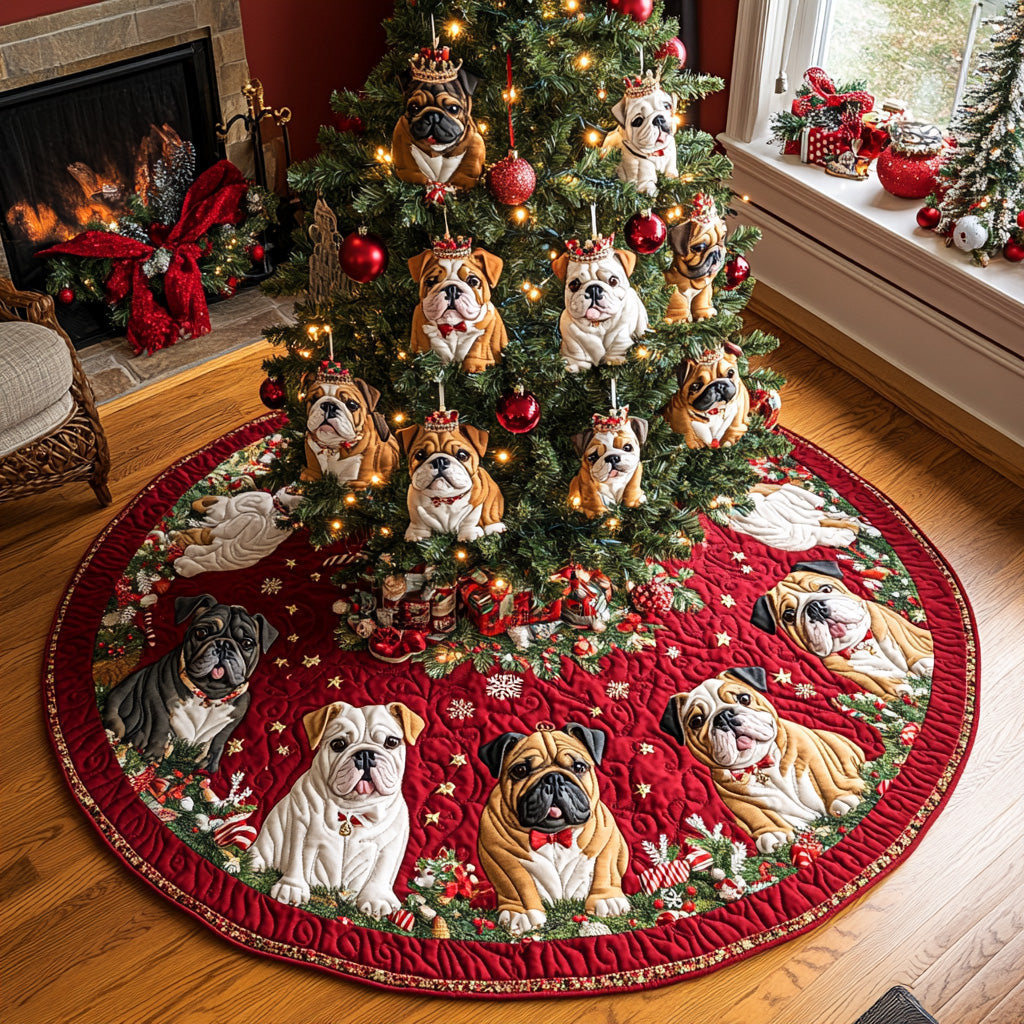 Jingle Bulldog Joy Quilted Christmas Tree Skirt NCU0DV7974