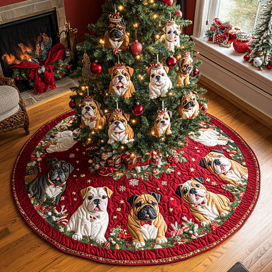 Jingle Bulldog Joy Quilted Christmas Tree Skirt NCU0DV7974