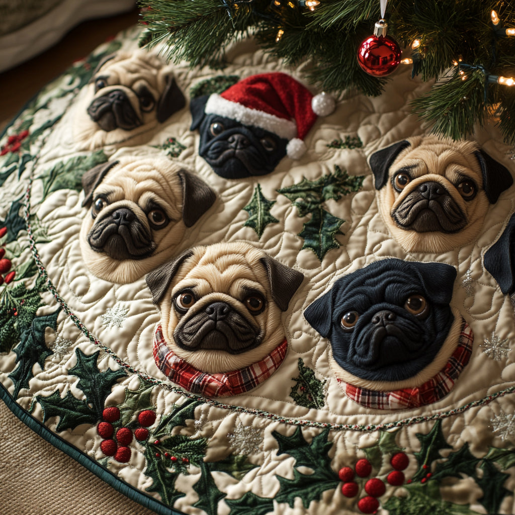 Pug Christmas Quilted Tree Skirt NCU0VT290