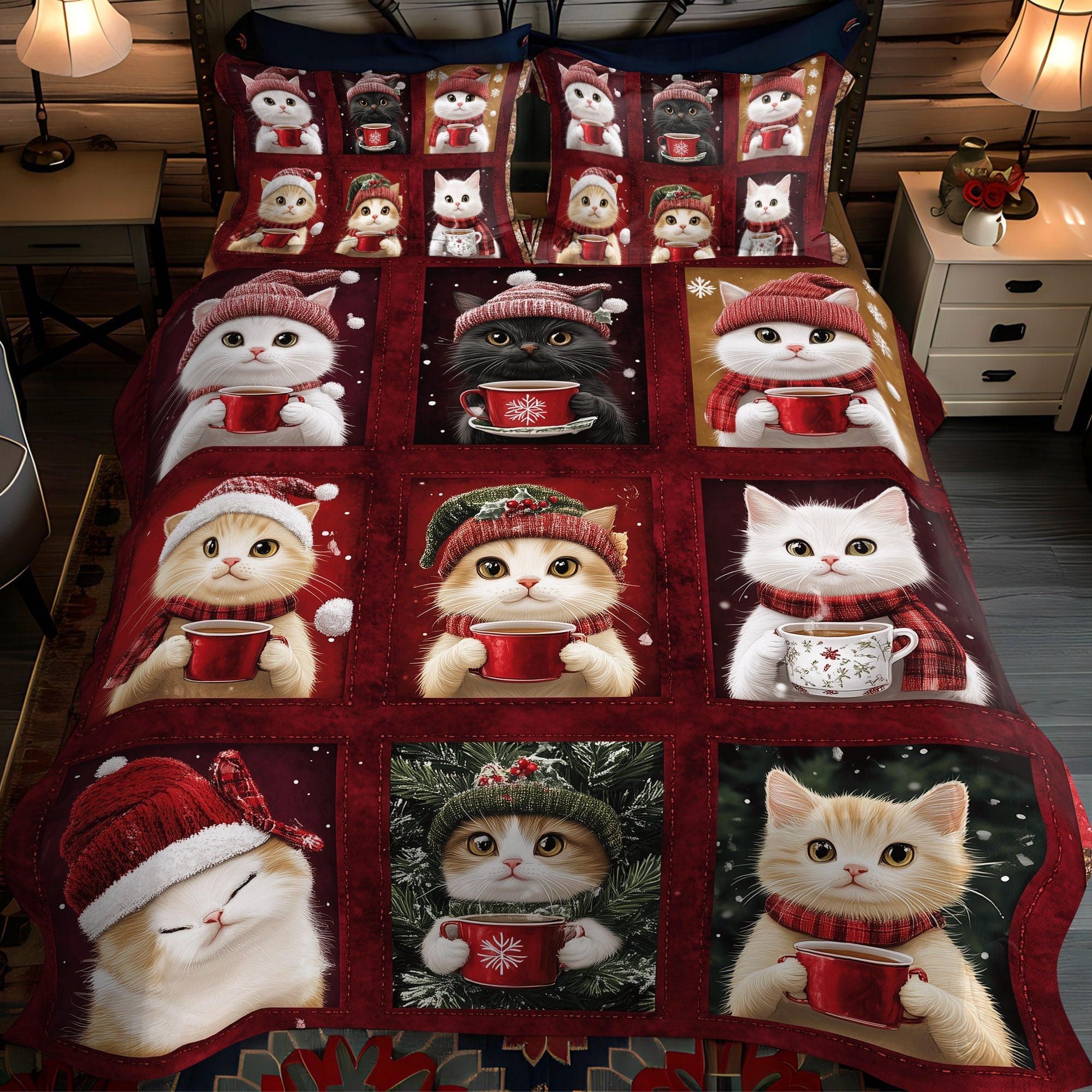 Christmas Cat 3-Piece Quilted Bedding Set GFTOTP1643 main image 1