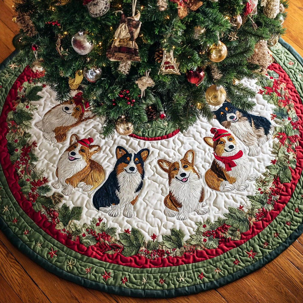 Jolly Corgi Tails Quilted Christmas Tree Skirt NCU0HH787