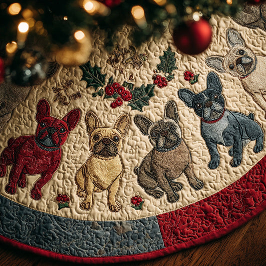 Jolly Frenchie Claus Quilted Christmas Tree Skirt NCU0DV7958
