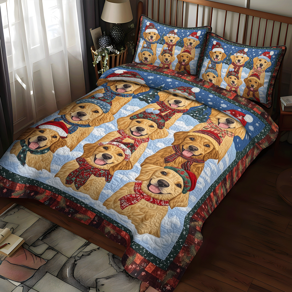 Puppy Christmas Magic 3-Piece Quilted Bedding Set NCU0VL621