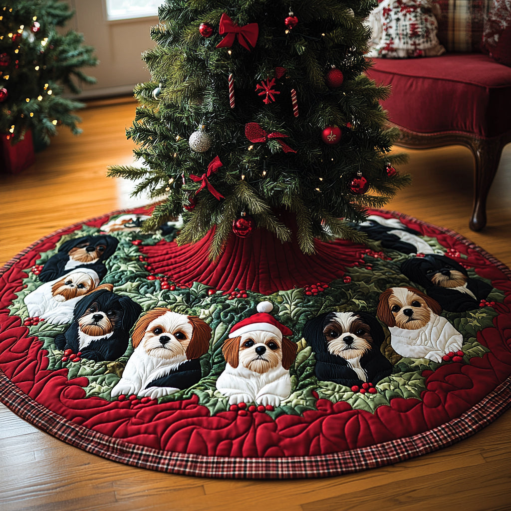 Jolly Shih Tzu Christmas Quilted Tree Skirt NCU0DV8239