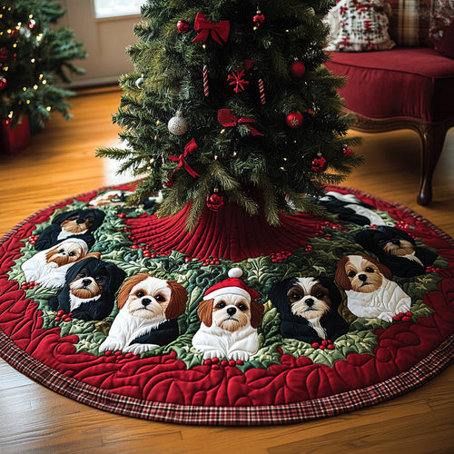 Jolly Shih Tzu Christmas Quilted Tree Skirt NCU0DV8239