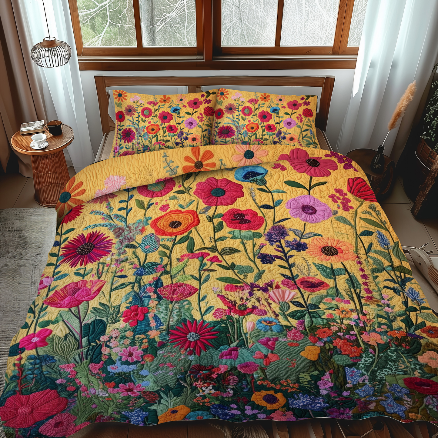 Kaleidoscopic Flowers 3-Piece Quilted Bedding Set NCU0VL389