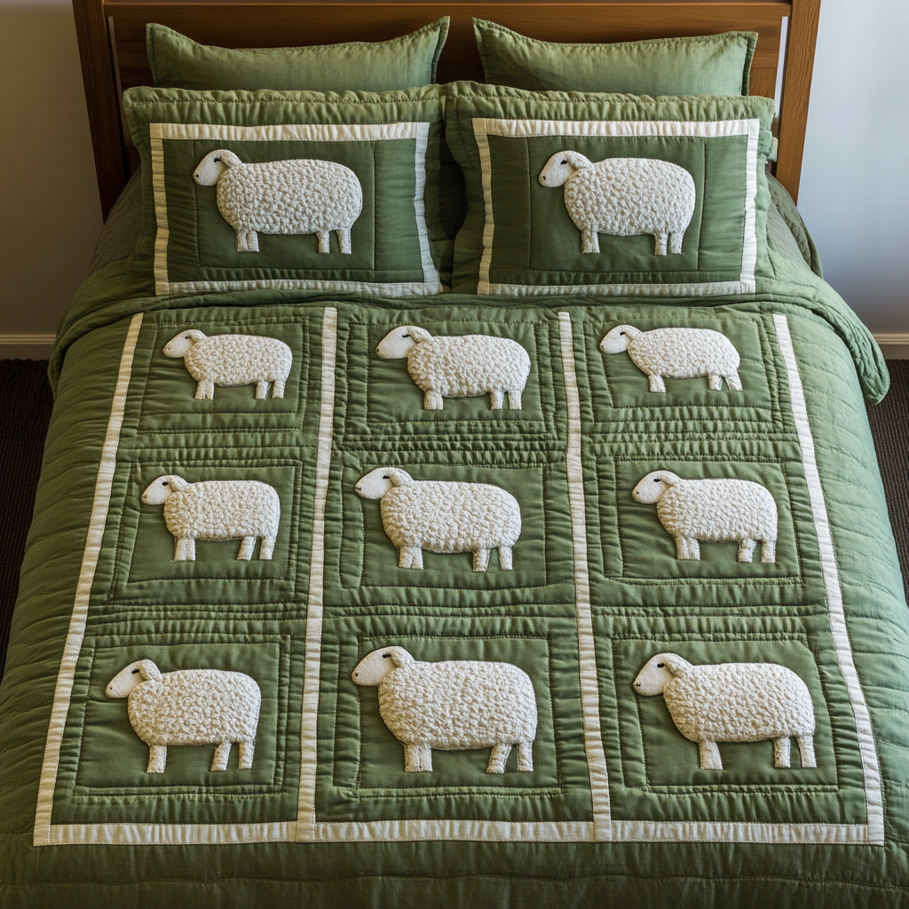 Whimsical Sheep 3-Piece Quilted Bedding Set GFTOTP1455